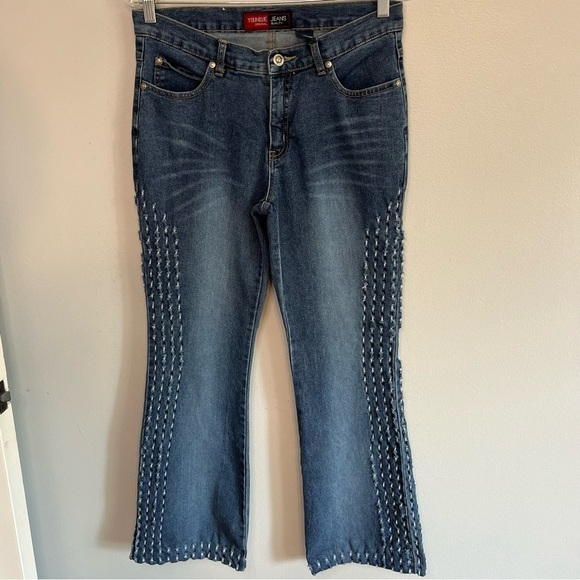 Younique Distressed Bootcut Jeans Low Rise Hippie Stretch Sz 30 X 32 Y2K Grunge - Picture 1 of 9